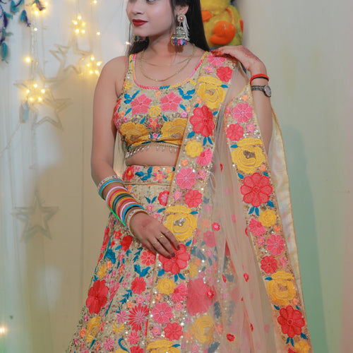 Floral Designer Trendy Party Wear Heavy Sequins Embroidery Lehenga Choli