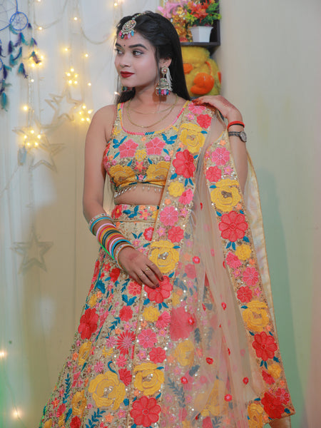 Floral Designer Trendy Party Wear Heavy Sequins Embroidery Lehenga Choli