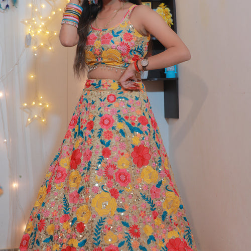 Floral Designer Trendy Party Wear Heavy Sequins Embroidery Lehenga Choli
