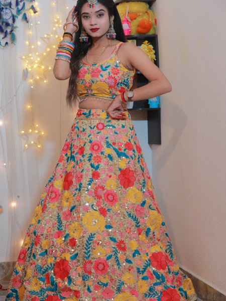 Floral Designer Trendy Party Wear Heavy Sequins Embroidery Lehenga Choli