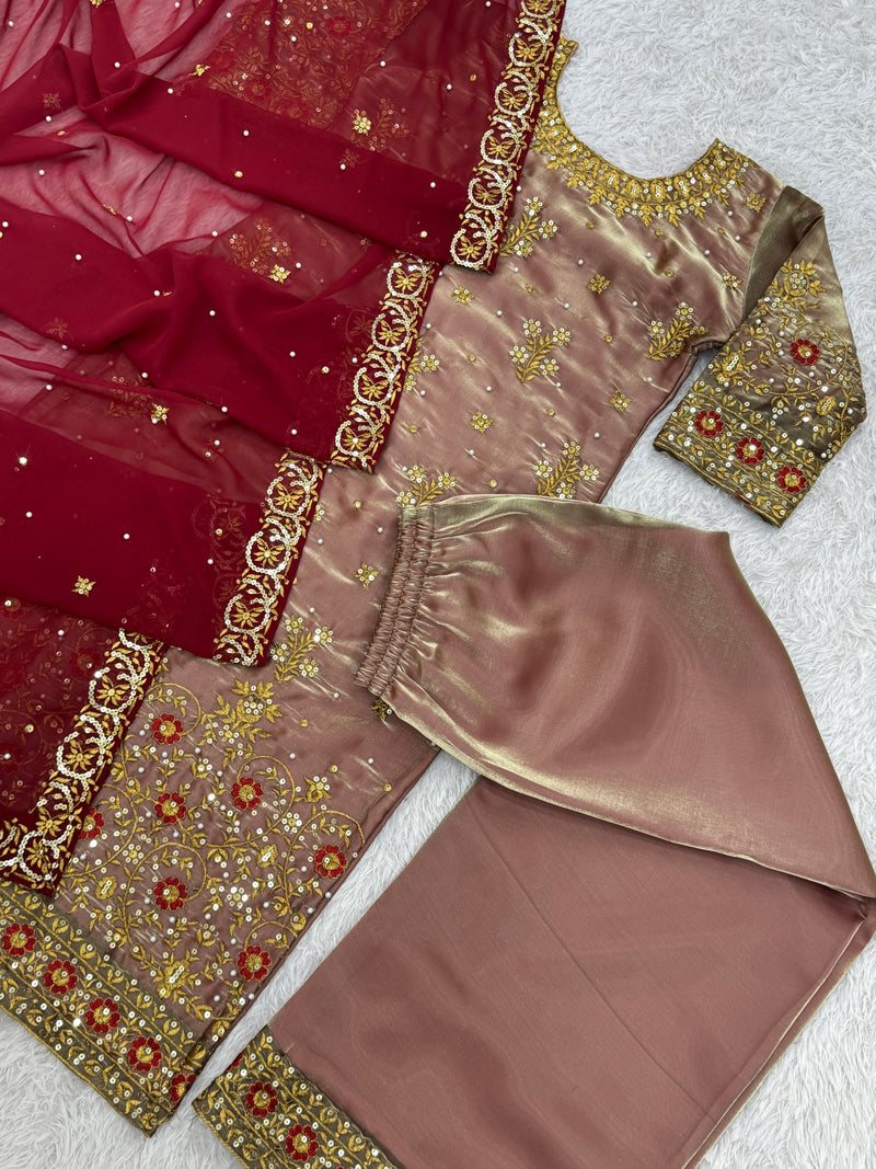 Peach Color Designer Embroidered Work Salwar Suit