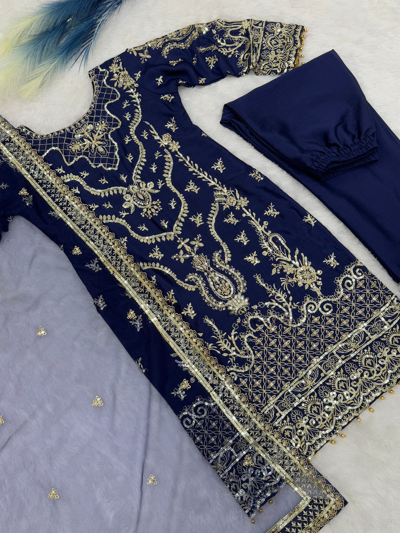 Navy Blue Color Heavy Embroidered Designer Salwar Suit