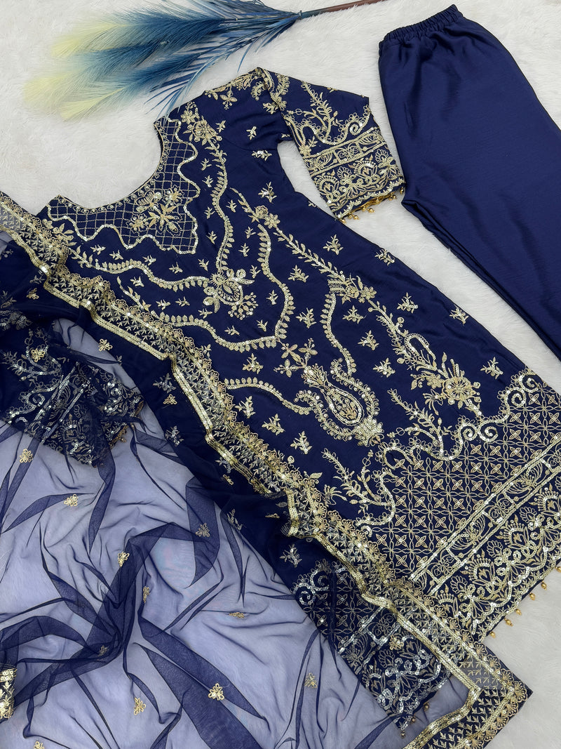 Navy Blue Color Heavy Embroidered Designer Salwar Suit