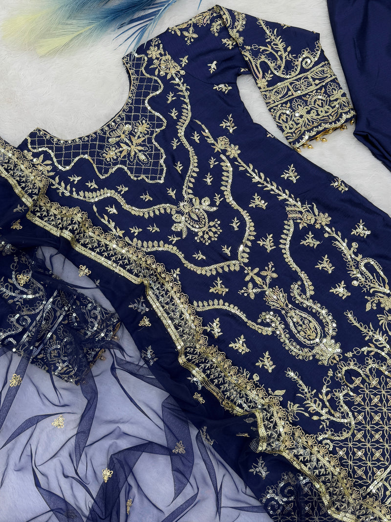 Navy Blue Color Heavy Embroidered Designer Salwar Suit