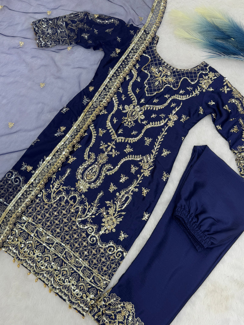 Navy Blue Color Heavy Embroidered Designer Salwar Suit