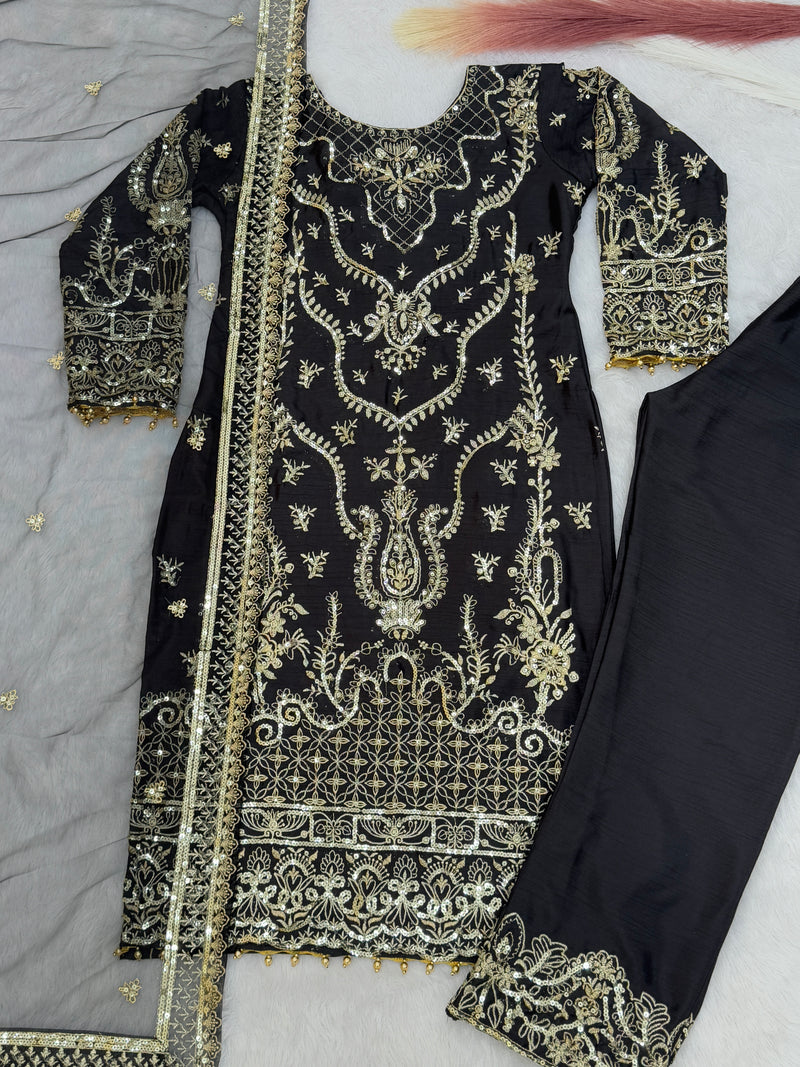 Black Color Heavy Embroidered Designer Salwar Suit