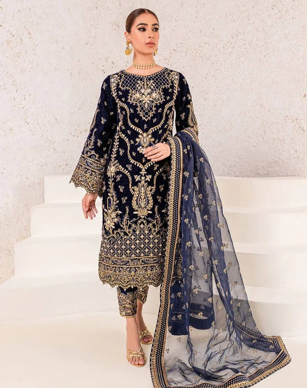 Navy Blue Color Heavy Embroidered Designer Salwar Suit