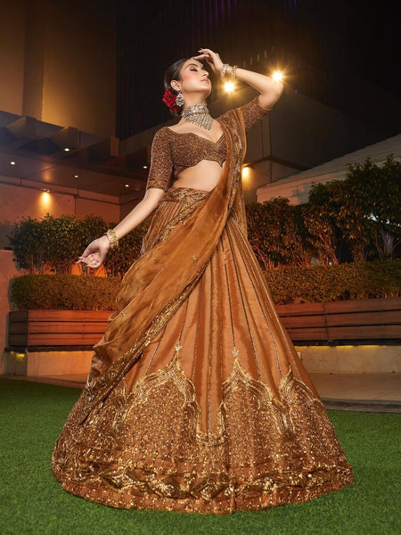 Golden Color Heavy Sequence Work Wedding Lehenga Choli