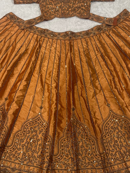 Golden Color Heavy Sequence Work Wedding Lehenga Choli