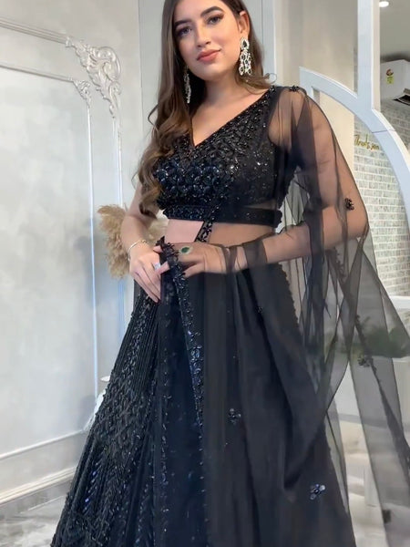 Black color Wedding Wear Designer Sequence Work Lehenga Choli