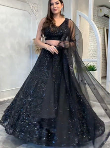 Black color Wedding Wear Designer Sequence Work Lehenga Choli