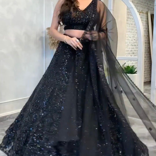 Black color Wedding Wear Designer Sequence Work Lehenga Choli