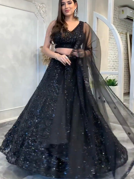 Black color Wedding Wear Designer Sequence Work Lehenga Choli