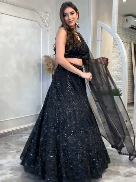 Black color Wedding Wear Designer Sequence Work Lehenga Choli