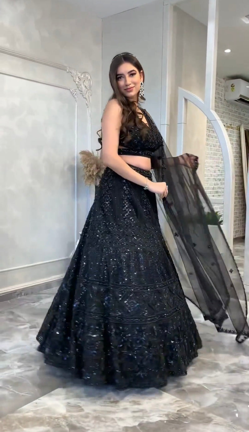 Black color Wedding Wear Designer Sequence Work Lehenga Choli