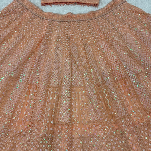 Peach Color Heavy Sequence Work Party Wear Lehenga