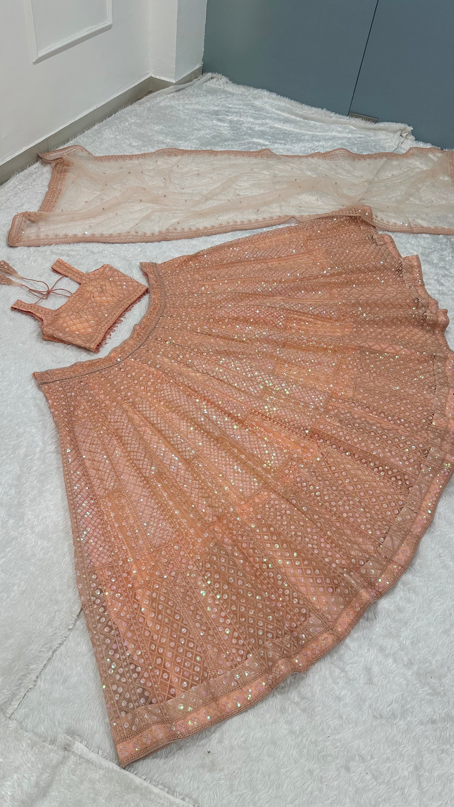 Peach Color Heavy Sequence Work Party Wear Lehenga
