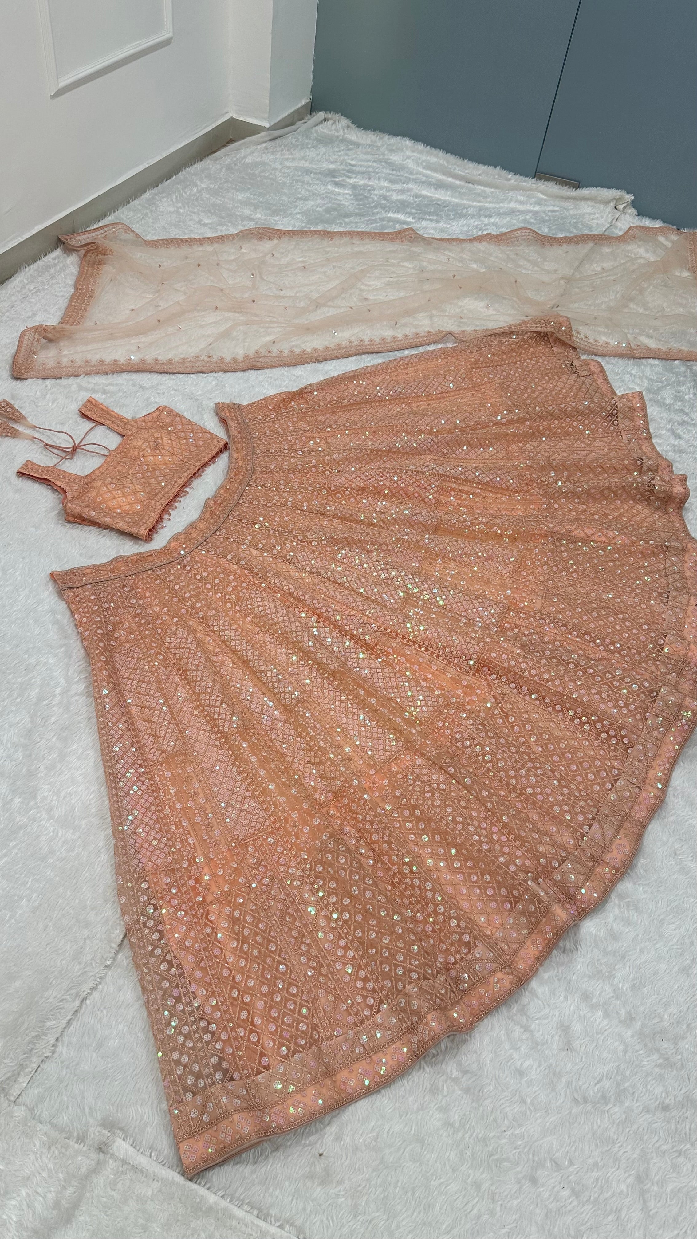Peach Color Heavy Sequence Work Party Wear Lehenga