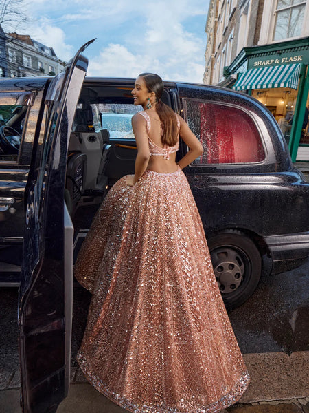 Peach Color Heavy Sequence Work Party Wear Lehenga