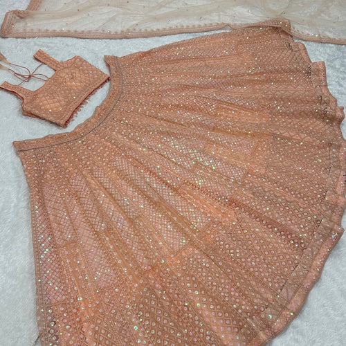 Peach Color Heavy Sequence Work Party Wear Lehenga