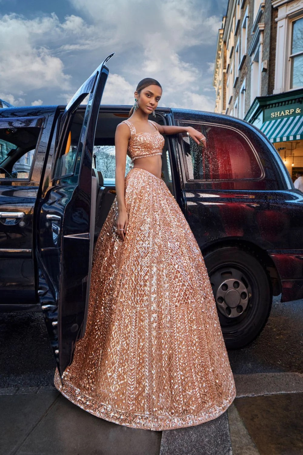 Peach Color Heavy Sequence Work Party Wear Lehenga