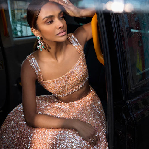 Peach Color Heavy Sequence Work Party Wear Lehenga