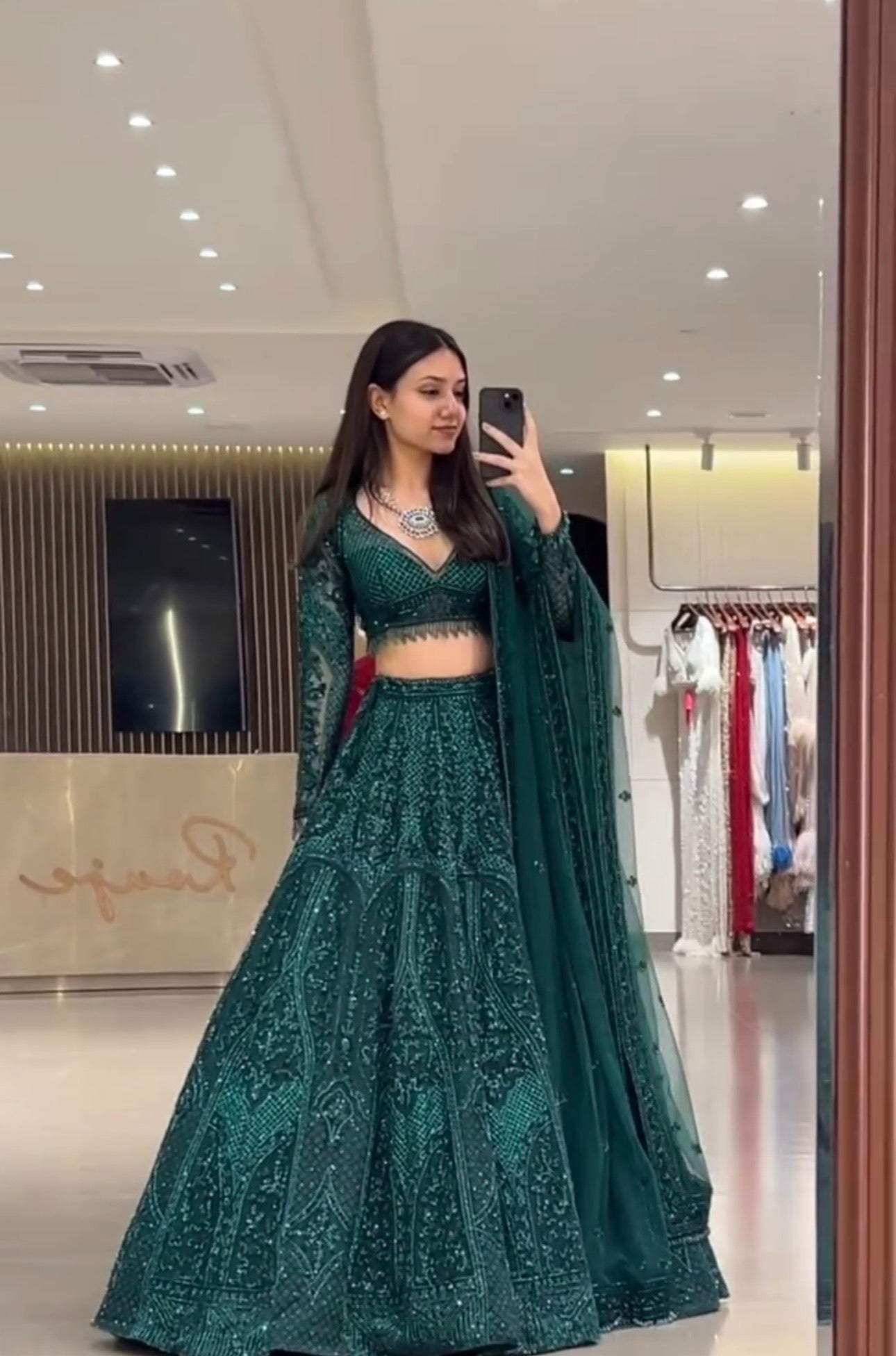 Green Wedding Designer Heavy Net Sequin Lehenga Choli