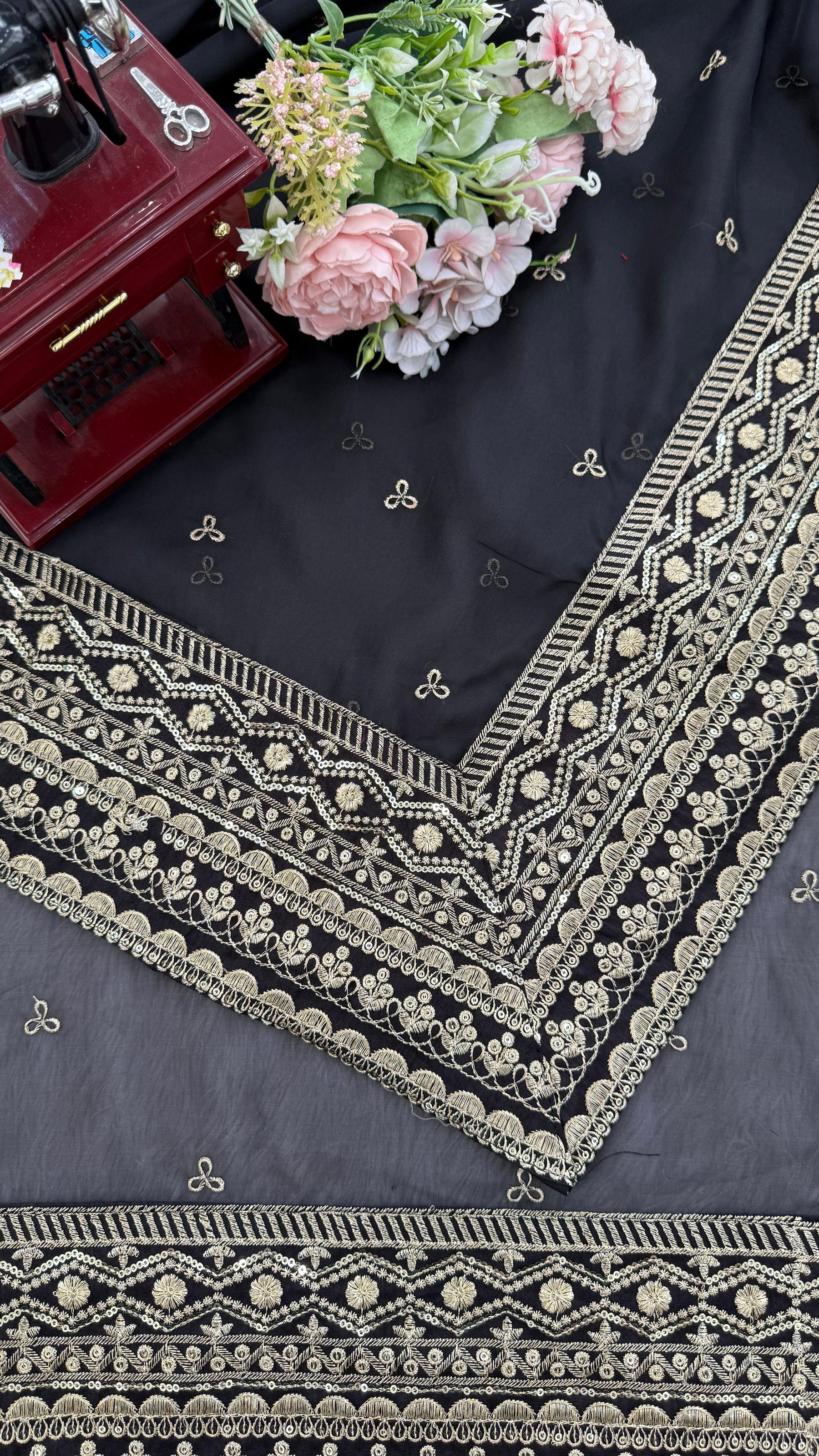 Black Color Embroidered Work Designer Silk Saree