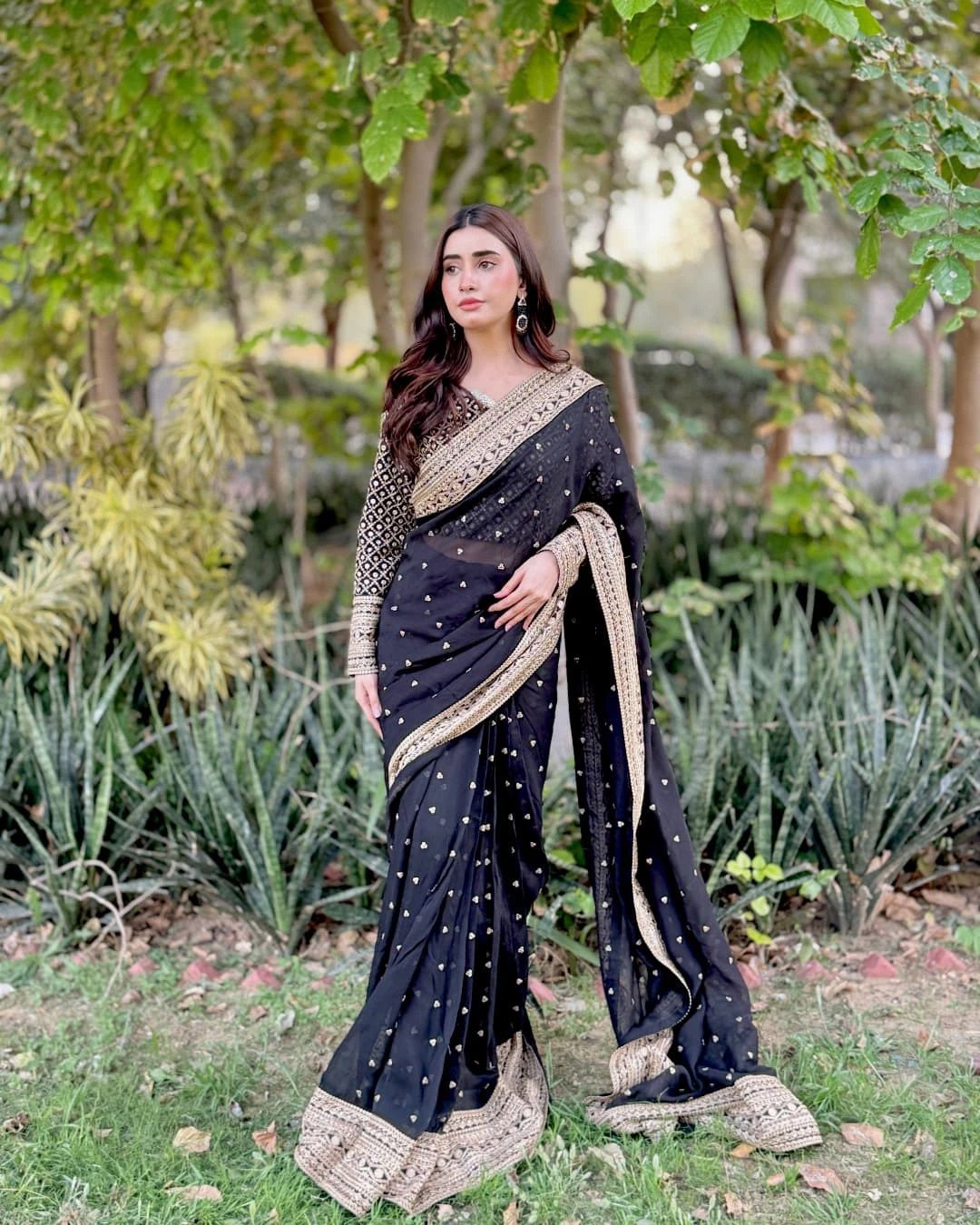 Black Color Embroidered Work Designer Silk Saree
