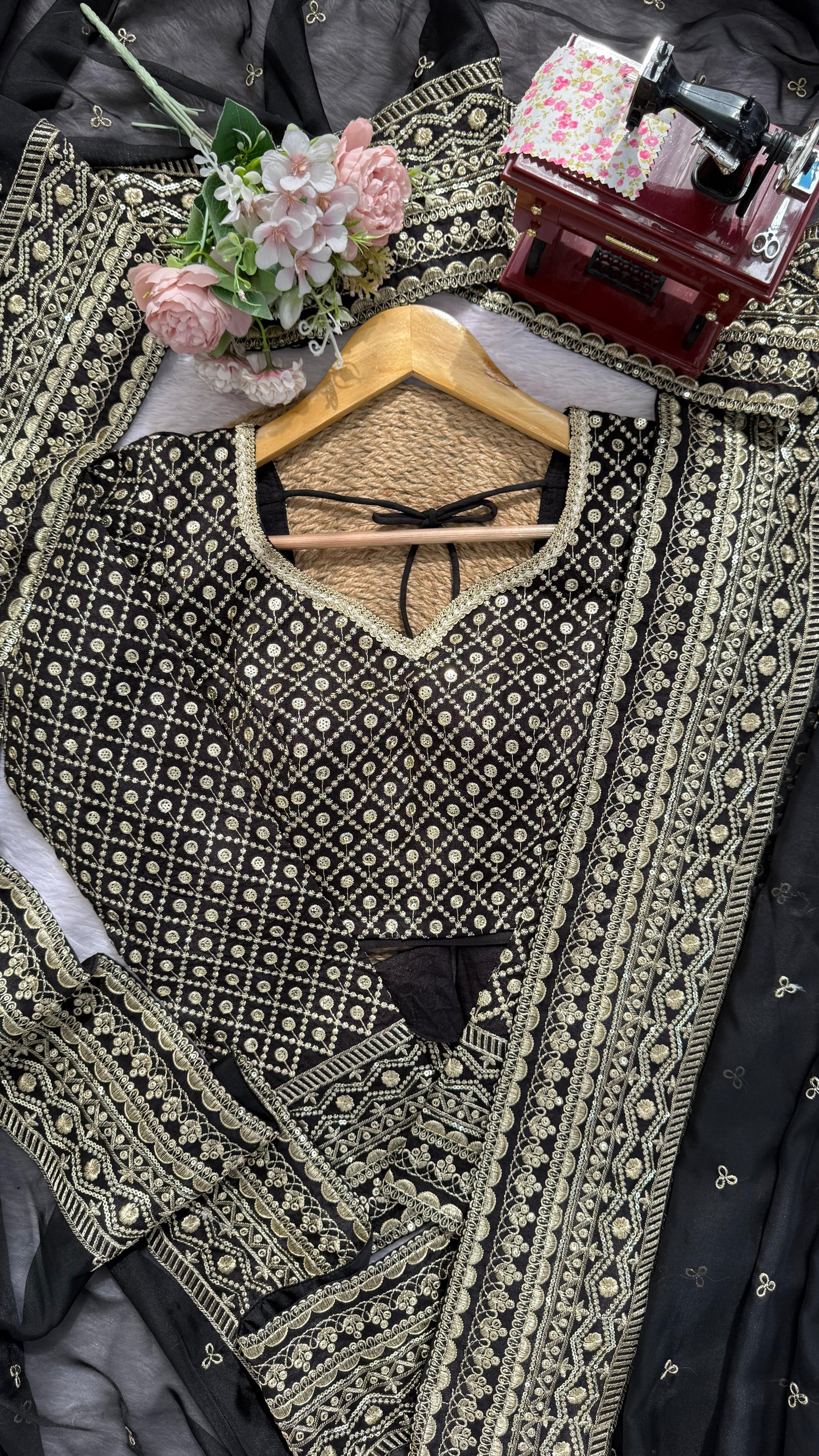 Black Color Embroidered Work Designer Silk Saree