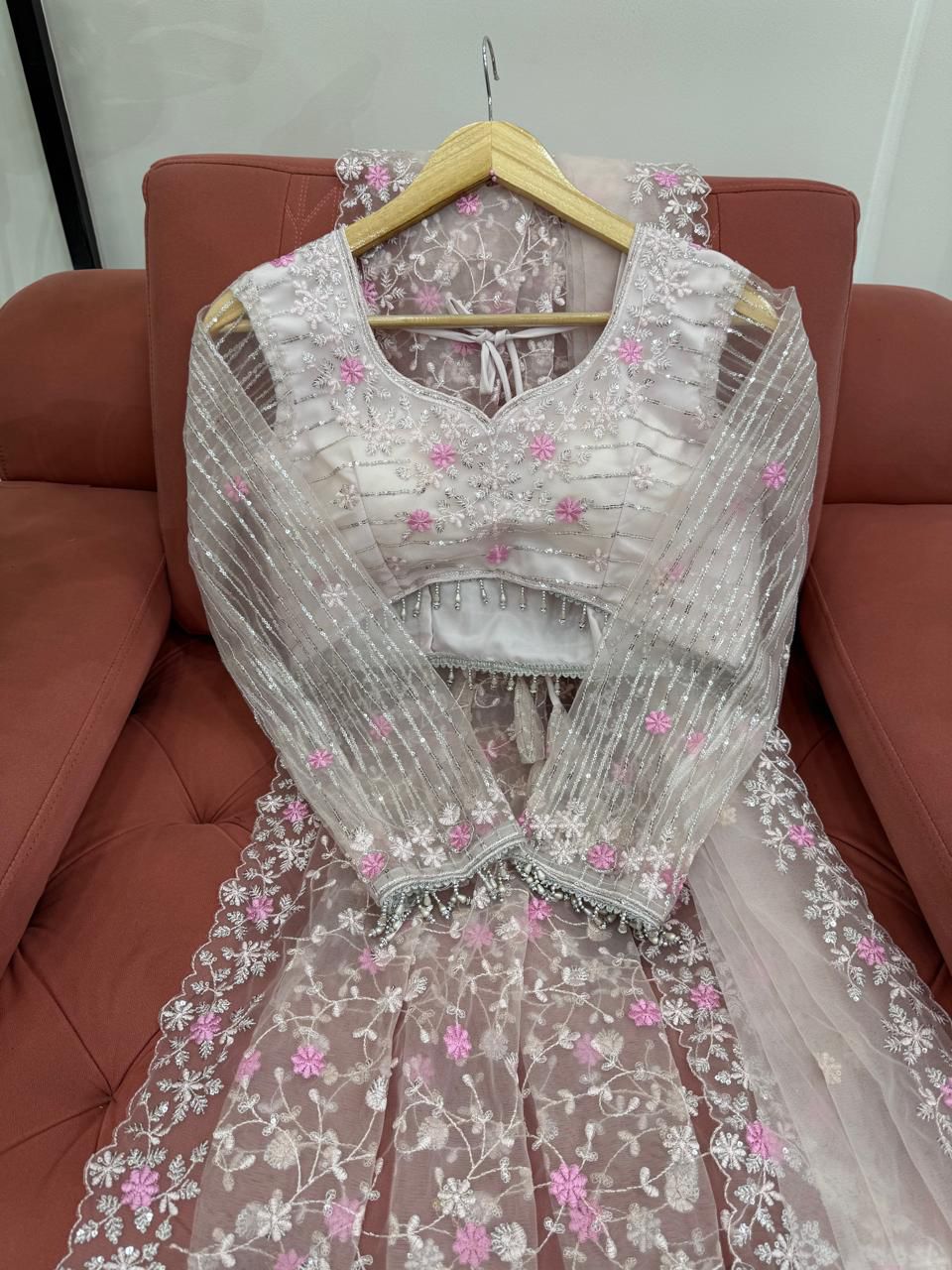 Peach Color Soft Net Wedding Wear Designer Saree