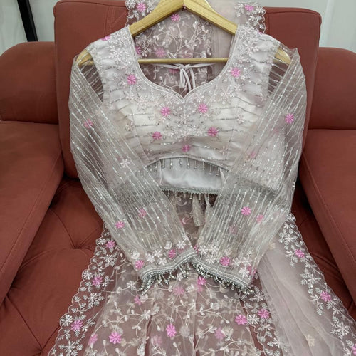 Peach Color Soft Net Wedding Wear Designer Saree