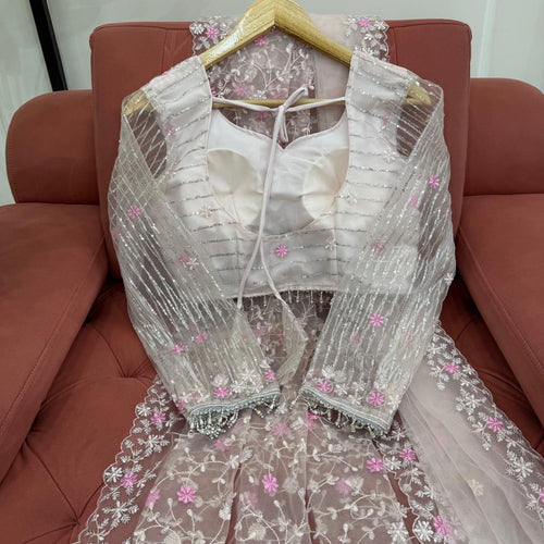 Peach Color Soft Net Wedding Wear Designer Saree