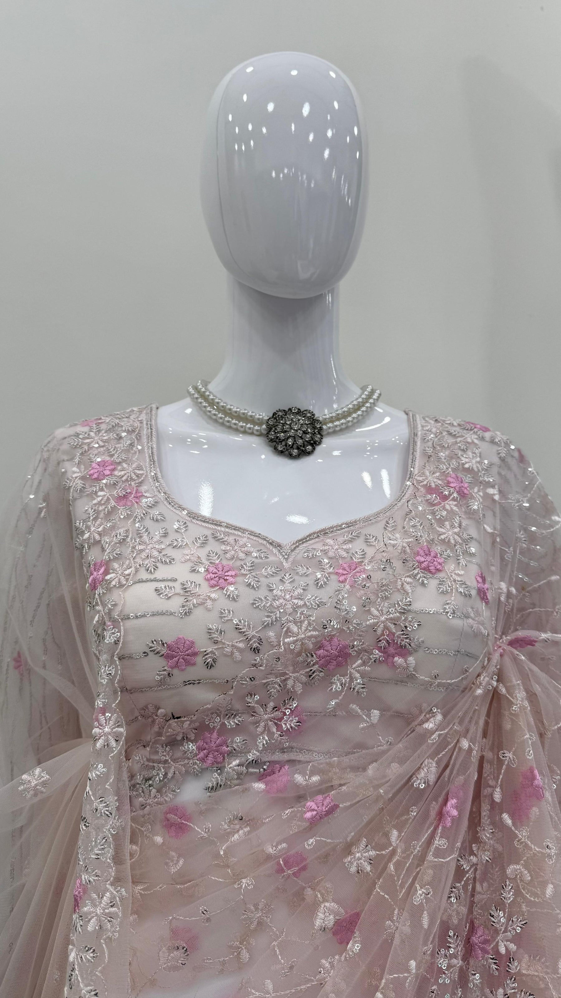 Peach Color Soft Net Wedding Wear Designer Saree