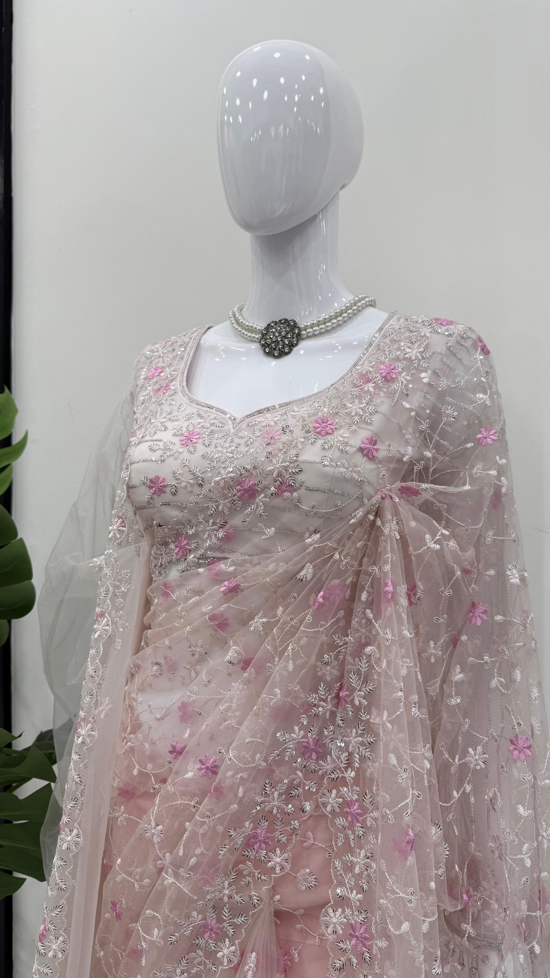 Peach Color Soft Net Wedding Wear Designer Saree