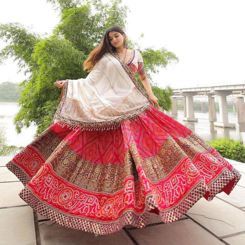 Light Pink  Color Maslin Cotton With Digital Print Real Mirror Navratri  Special Lehenga Choli Set - Ahesas