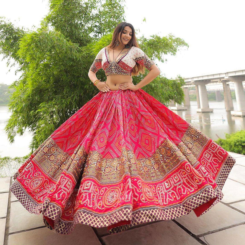 Light Pink  Color Maslin Cotton With Digital Print Real Mirror Navratri  Special Lehenga Choli Set - Ahesas