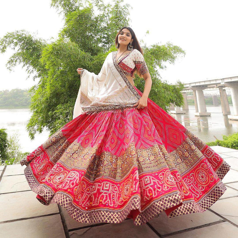 Light Pink  Color Maslin Cotton With Digital Print Real Mirror Navratri  Special Lehenga Choli Set - Ahesas