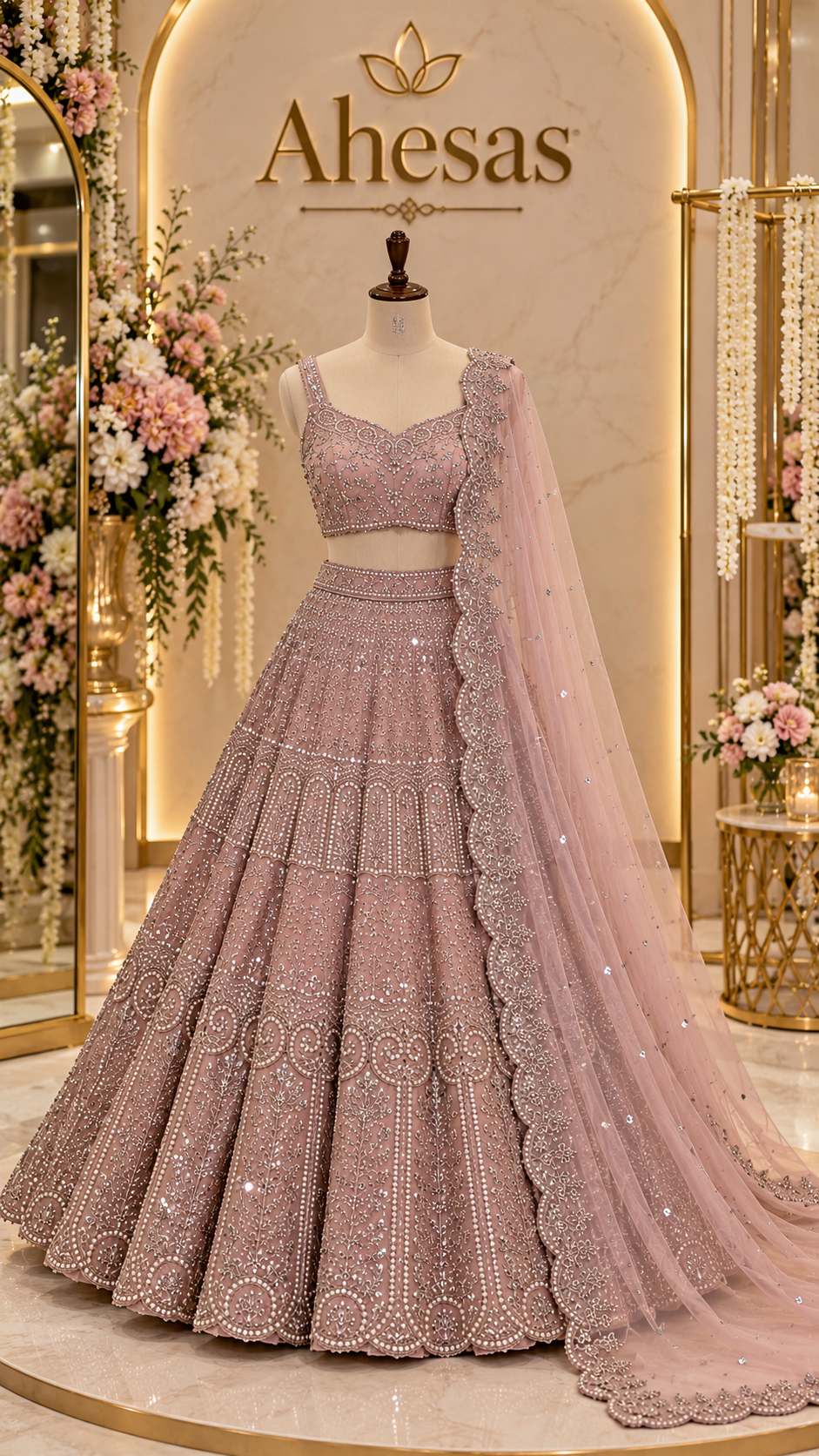 Dusty Rose Pink Sequins Work Designer Lehenga Choli