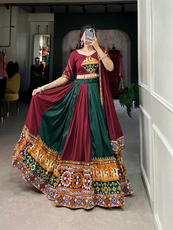 Maroon Color Pure Rayon With Printed Navratri  Special Lehenga Choli Set - Ahesas