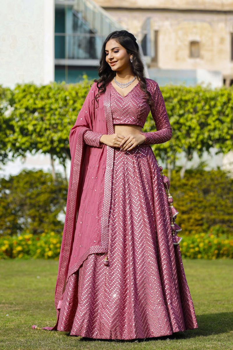 Metalic Pink Faux Georgette Lehenga Choli Set with Thread And Sequins Work Special Designer Collection - Ahesas