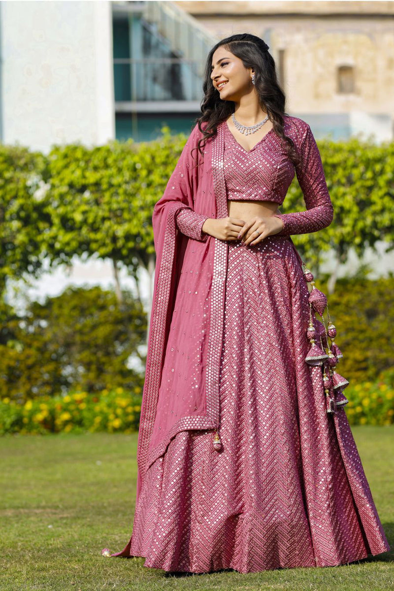 Metalic Pink Faux Georgette Lehenga Choli Set with Thread And Sequins Work Special Designer Collection - Ahesas