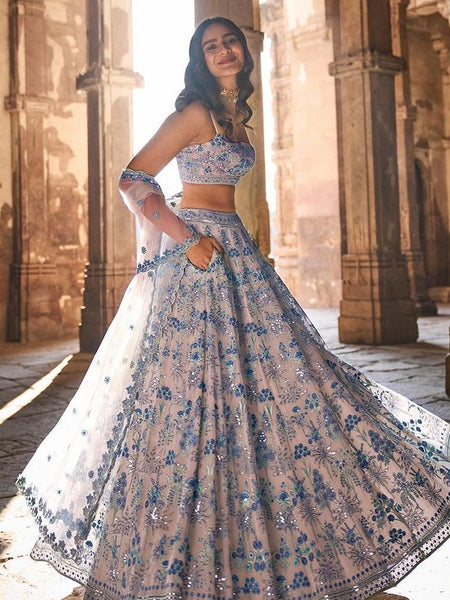 Gray Color Beautiful Embroidery Work Georgette Lehenga Choli