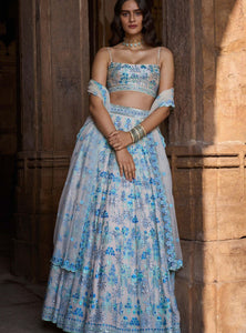 Gray Color Beautiful Embroidery Work Georgette Lehenga Choli