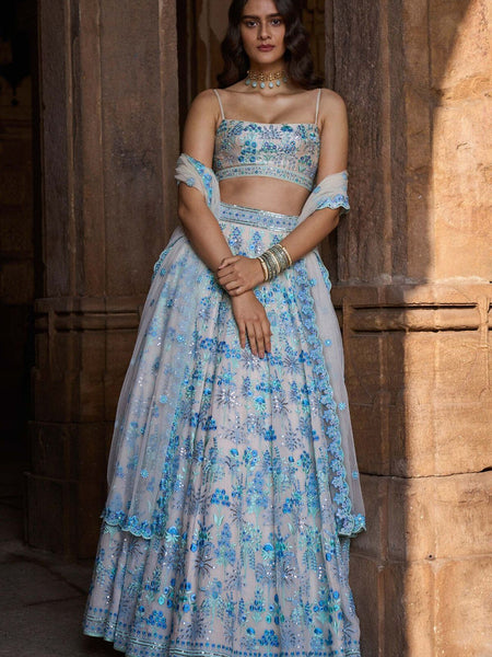 Gray Color Beautiful Embroidery Work Georgette Lehenga Choli
