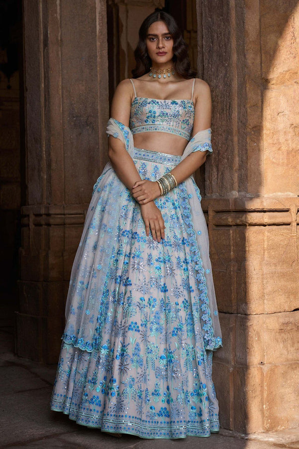 Gray Color Beautiful Embroidery Work Georgette Lehenga Choli