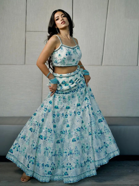 Gray Color Beautiful Embroidery Work Georgette Lehenga Choli