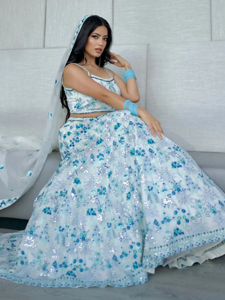 Gray Color Beautiful Embroidery Work Georgette Lehenga Choli