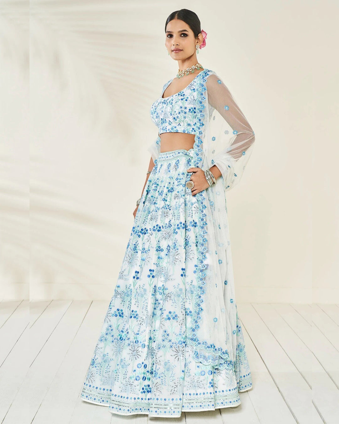 Gray Color Beautiful Embroidery Work Georgette Lehenga Choli