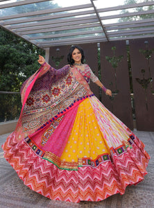 Multi Color Designer Cotton Digital Print Mirror Work Navratri Lehenga Choli - Ahesas